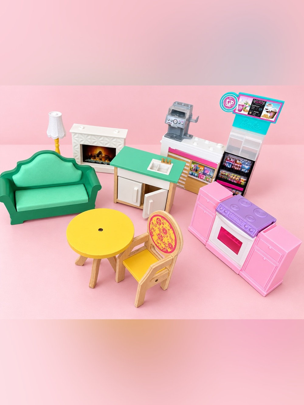 Barbie Dollhouse Kitchen, Living Room & Café Furniture Lot